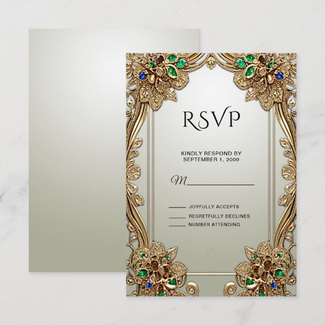 Elegante Gold Verzierte RSVP-Karte RSVP Karte (Vorne/Hinten)