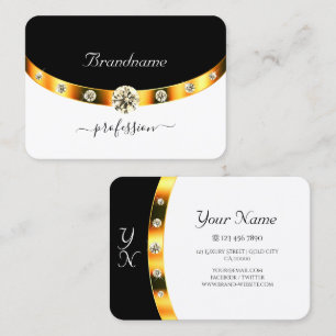 Elegante Gold Verzierte Schwarz Weiße Monogramm Di Visitenkarte