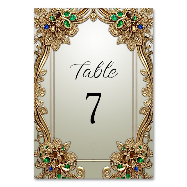Elegante Gold Verzierte Tischnummer (Vorderseite)