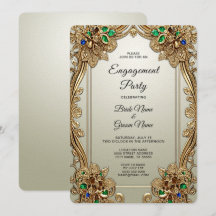 Elegante Gold Verzierte Verlobung Einladung
