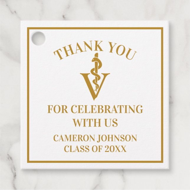 Elegante Gold Veterinary School Graduation Party Geschenkanhänger (Vorderseite)
