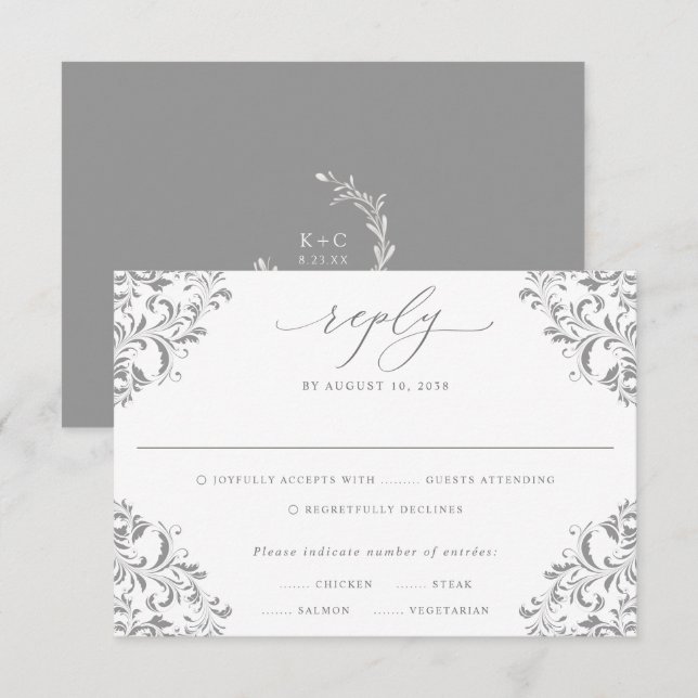 Elegante Gold Vintag Classic Wedding RSVP Card (Vorne/Hinten)
