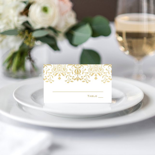 Elegante Gold Vintag Glamour Hochzeit Platzkarte (Von Creator hochgeladen)