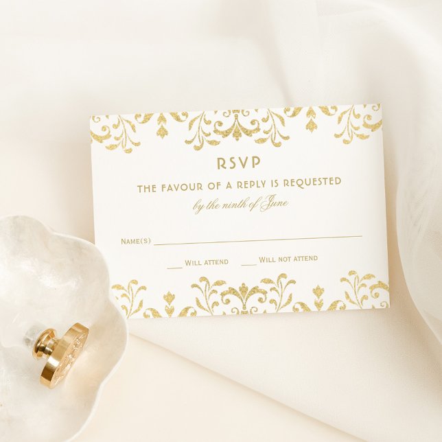 Elegante Gold Vintag Glamour Hochzeit RSVP Karte (Von Creator hochgeladen)