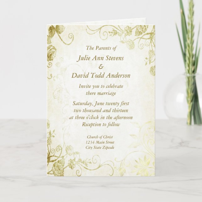 Elegante Gold Vintage Hochzeit Einladung (Vorderseite)