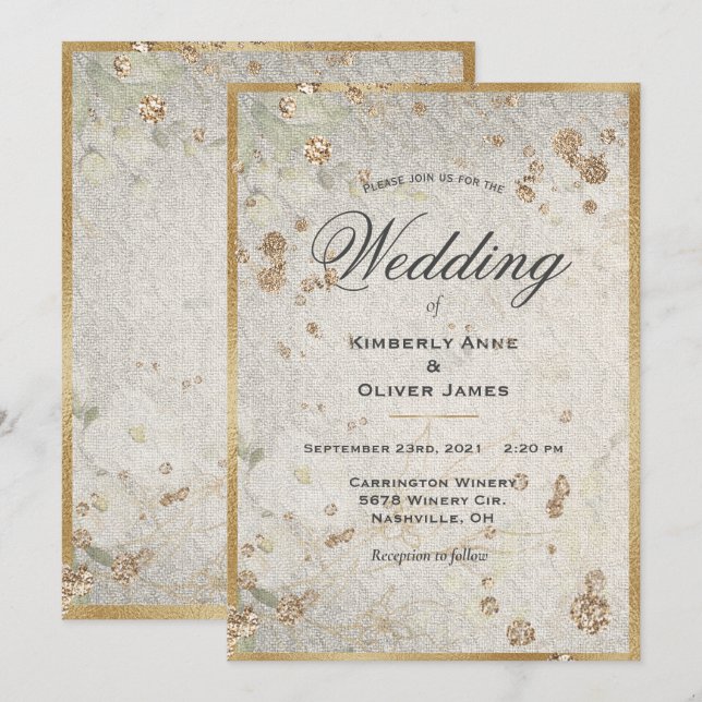 Elegante Gold Vintage Hochzeit Einladung (Vorne/Hinten)