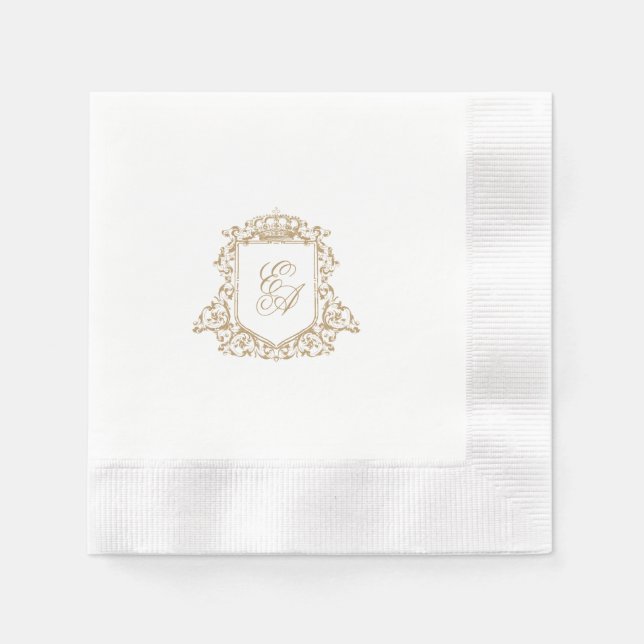 Elegante Gold Wappen Monogram Custom Wedding Serviette (Vorderseite)