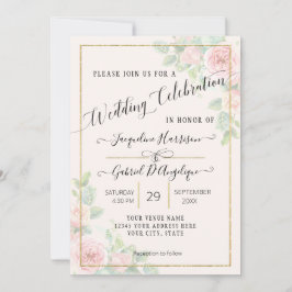 Elegante Gold Watercolor Blumenzitat Wedding Invi Einladung