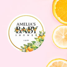 Elegante Gold Watercolor Citrus Baby Shower Sticke