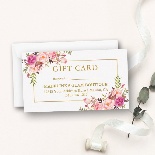 Elegante Gold Watercolor Rosa Blumenkarte Mitteilungskarte (Customize to change text size, style, color or to add text to back of card.)