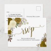 Elegante Gold Watercolor Rose Hochzeit RSVP