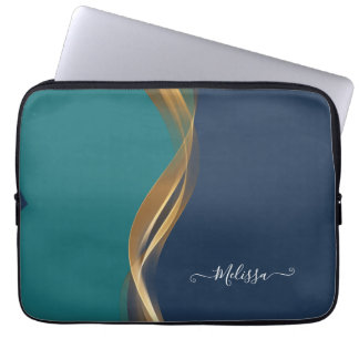 Elegante Gold Wave Blue Aquamarin Electronics Bag Laptopschutzhülle