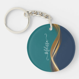Elegante Gold Wave Blue Aquamarin Schlüsselanhänger