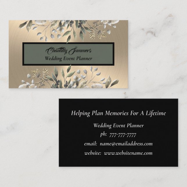Elegante Gold Wedding Event Planner Business Card Visitenkarte (Vorne/Hinten)