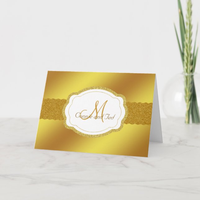 Elegante Gold Wedding Monogram Dankescharte Dankeskarte (Vorderseite)