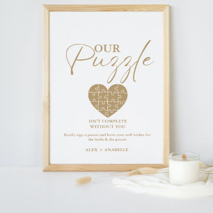Elegante Gold Wedding Puzzle Gästebuchunterschrift Poster