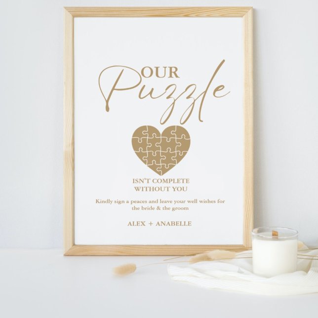 Elegante Gold Wedding Puzzle Gästebuchunterschrift Sockelschild (Von Creator hochgeladen)