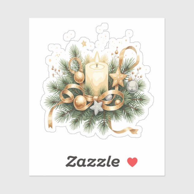 Elegante Gold Weihnachts Candle & Pine Holiday Aufkleber (Blatt)