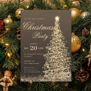 Elegante Gold-Weihnachtsbaum-Feier zur Weihnachtsz Einladung