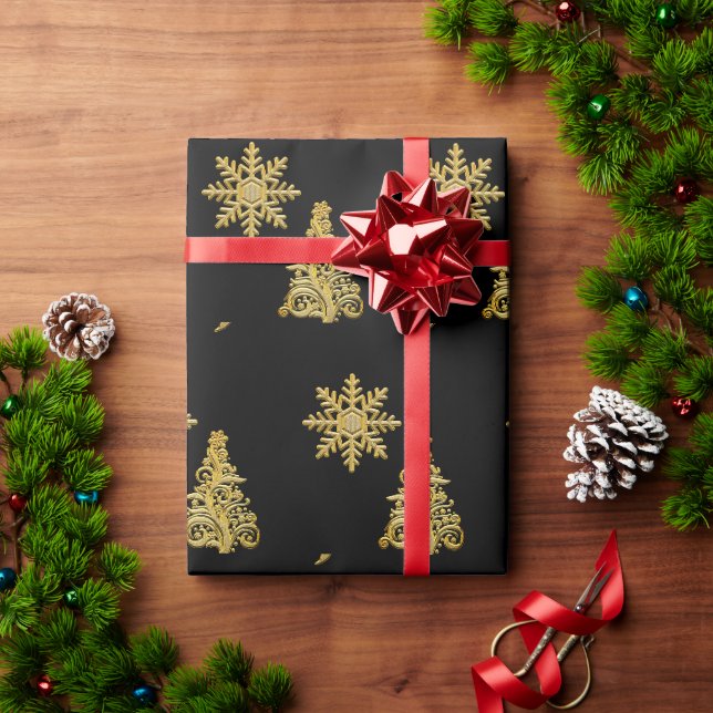 Elegante Gold Weihnachtsbaum Snowflake Geschenkpapier (Feiertagsgeschenk)