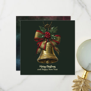 Elegante Gold Weihnachtsglocke mit festlicher Bow Dankeskarte