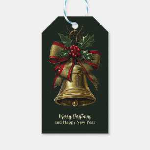 Elegante Gold Weihnachtsglocke mit festlicher Bow  Geschenkanhänger