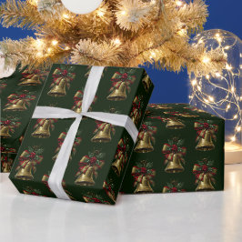 Elegante Gold Weihnachtsglocke mit festlicher Bow  Geschenkpapier