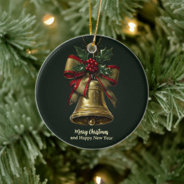 Elegante Gold Weihnachtsglocke mit festlicher Bow  Keramik Ornament