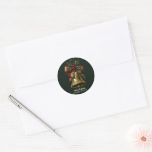 Elegante Gold Weihnachtsglocke mit festlicher Bow Runder Aufkleber