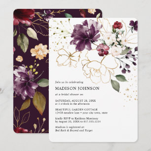 Elegante Gold-Wein-Burgunder-Blumen-Braut-Shower Einladung