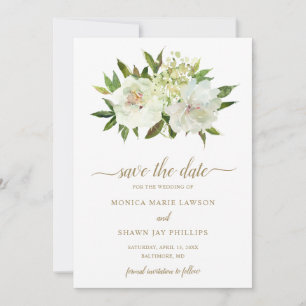 Elegante Gold Weiße Florale Moderne Hochzeit Save The Date