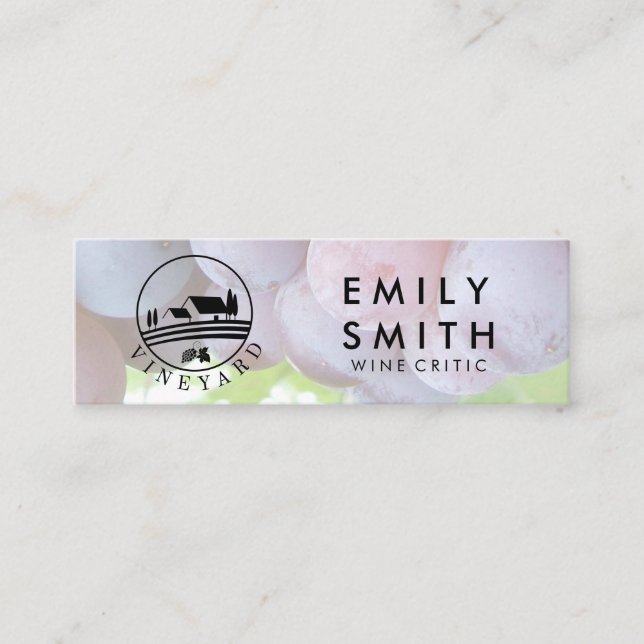 Elegante Gold Weißer Wein Flasche | Trauben Mini Visitenkarte (Vorderseite)