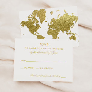 Elegante Gold Weltkarte Hochzeit RSVP Karte