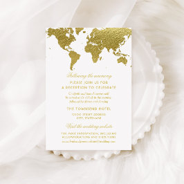 Elegante Gold Weltkarte Hochzeitsempfang Begleitkarte