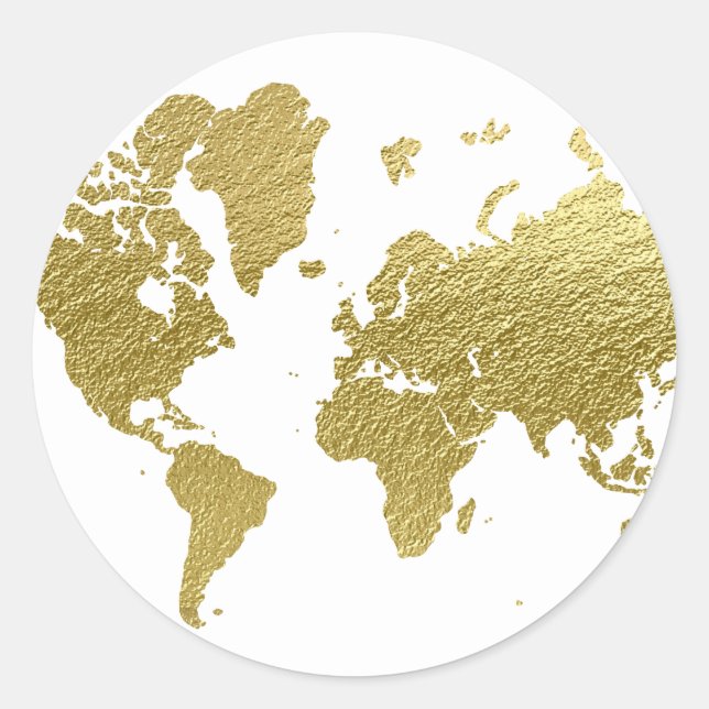 Elegante Gold Weltkarte Runder Aufkleber (Vorderseite)