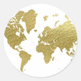 Elegante Gold Weltkarte Runder Aufkleber
