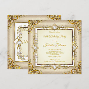 Elegante Gold White Beige Pearl Birthday Party Einladung