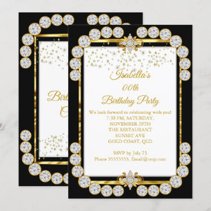 Elegante Gold White Black Diamond Geburtstagsparty Einladung