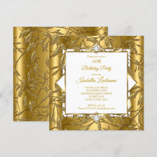 Elegante Gold White Damask Pearl Birthday Party Einladung
