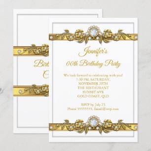 Elegante Gold White Diamond Geburtstagsparty Einladung
