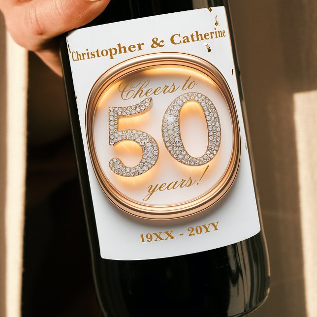 Elegante Gold & White Feier zum 50-jährigen Jubilä Weinetikett (Von Creator hochgeladen)