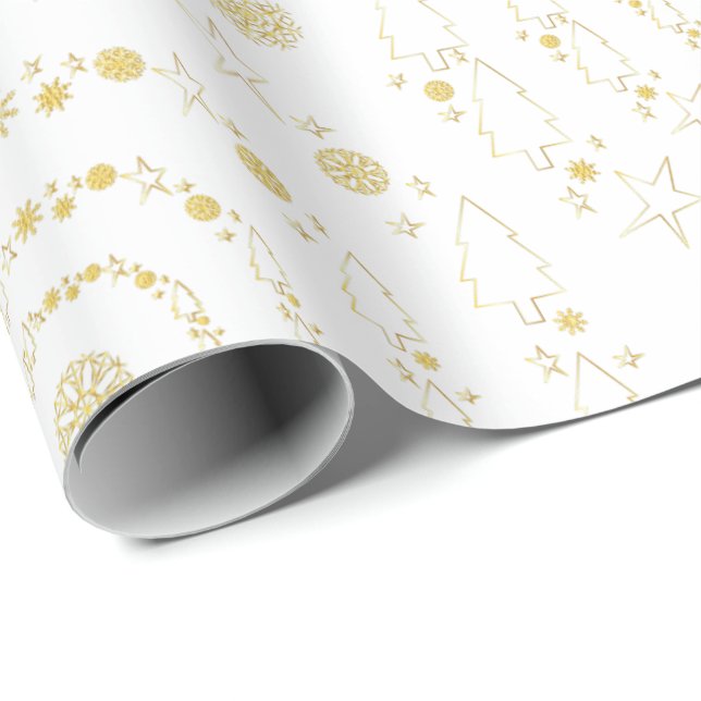 Elegante Gold White Handrawn Weihnachtsmuster Geschenkpapier (Rolleneckpunkt)