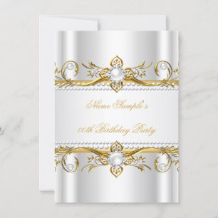 Elegante Gold White Pearl Silk Geburtstagsparty Einladung