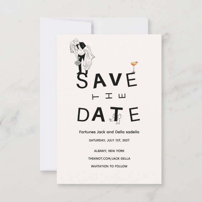 Elegante Gold & White Save the Date Card (Vorderseite)