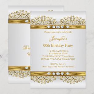 Elegante Gold White Silver Diamond Geburtstagspart Einladung