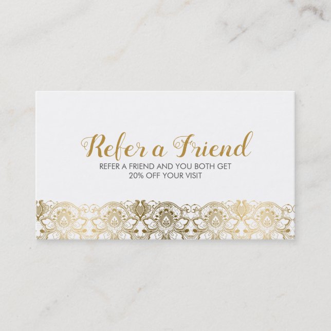 Elegante Gold & White Tradia Lace Beweiskarte Empfehlungskarte (Vorderseite)