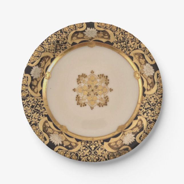 Elegante Gold Wiener Hochzeitszettel Pappteller (Vorderseite)