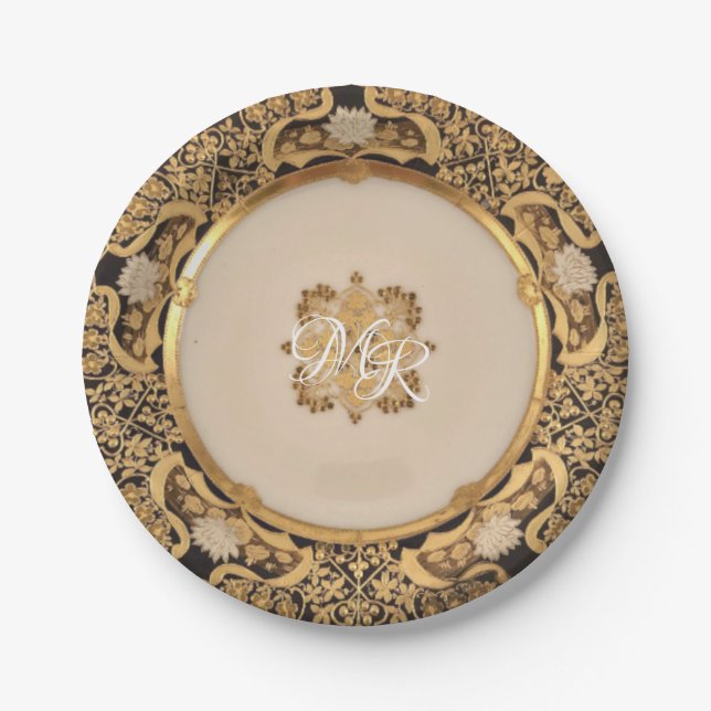 Elegante Gold Wiener Hochzeitszettel Pappteller (Vorderseite)