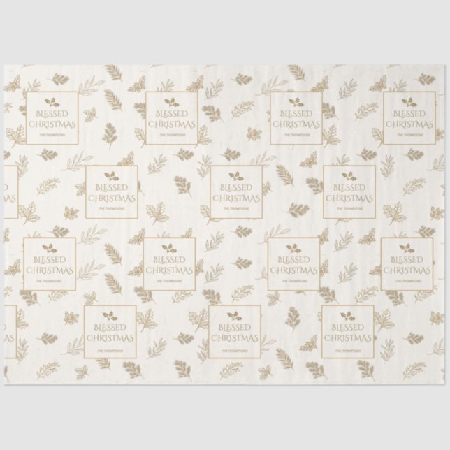 Elegante Gold Winter Blätter Mistletoe Seidenpapier (Vorderseite)