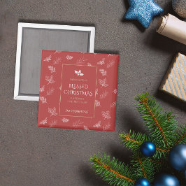 Elegante Gold Winter Blätter Rotes Weihnachten Magnet